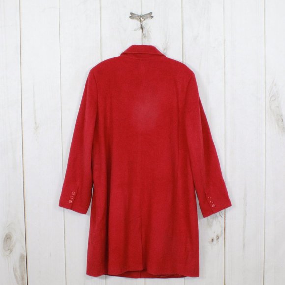 LL Bean Red Wool Blend Lined Button Down Collared Long Coat Jacket - Picture 8 of 9